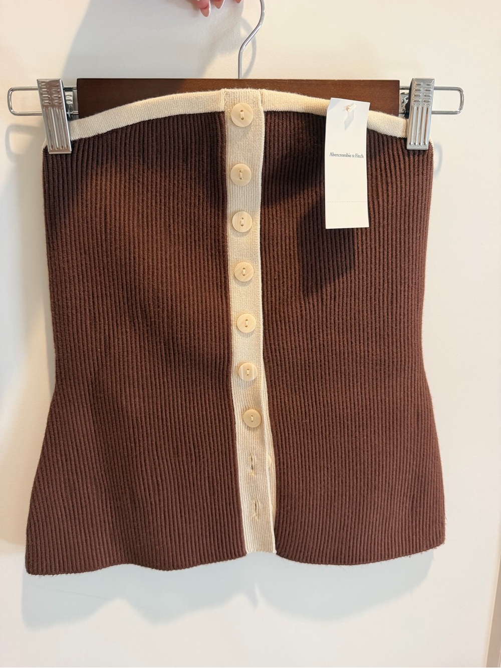 Abercrombie & Fitch Brown Tube Top with Cream Button Trim